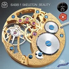 MOVEMENT ETA UNITAS 6498-1, TRADITIONAL SKELETON BEAUTY, GOLD, SWISS